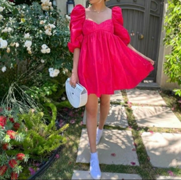 Zara Taffeta Puffed Sleeve Mini Dress Hot Pink Size M - Picture 7 of 7